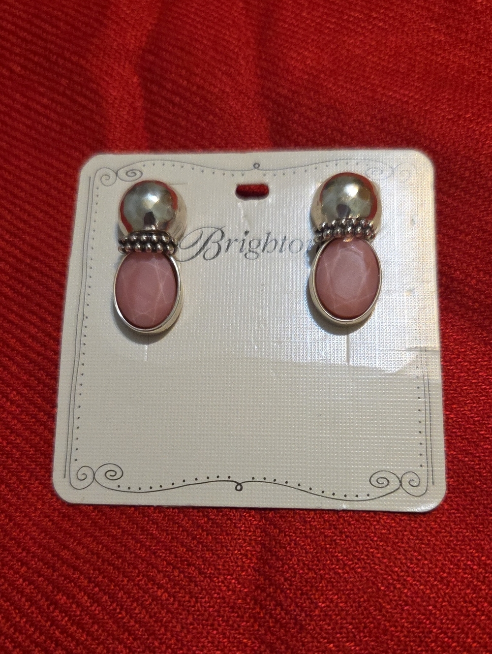 Brighton Silver-Tone Earrings with Soft Pink Oval Stones